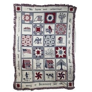 Bob Timberlake Throw Blanket Woven Cotton Americana Sampler Quilt 47x66 Folk Art